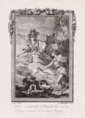 Aglaurus Athena Mythologie mythology Ovid gravure engraving Kupferstich 1780