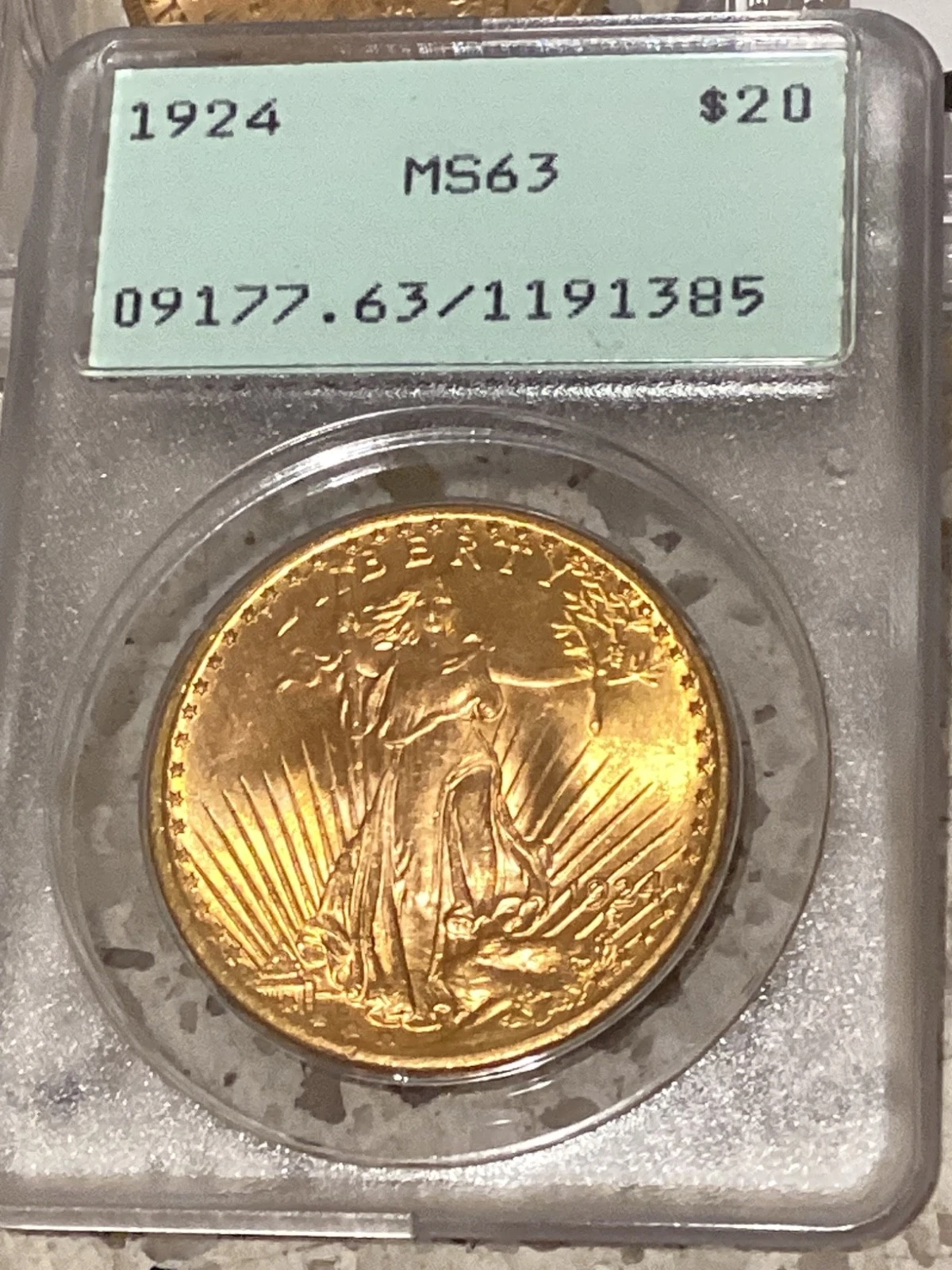 1924 $20 gold Saint Gaudens double eagle PCGS MS 63 RATTLER ( looks 65)