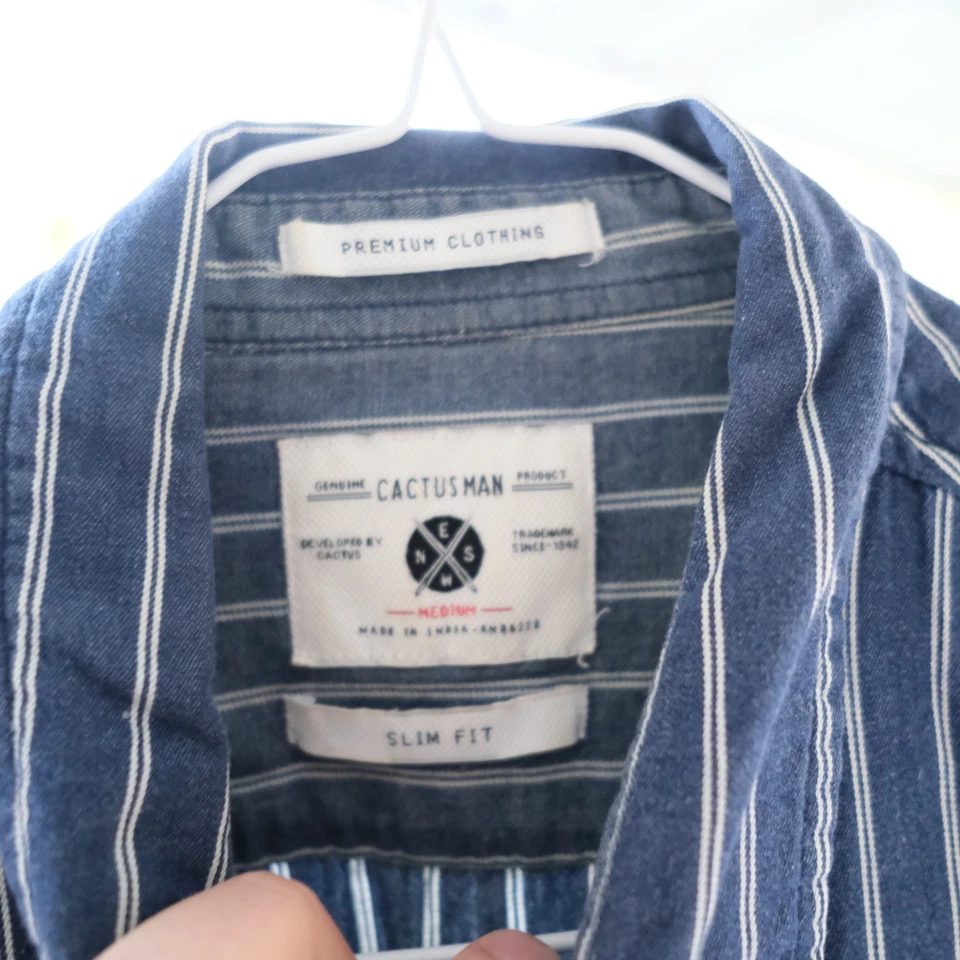 Cactus Man Ricky Singh Shirt Mens Medium Blue Slim Fit Button Up Short Sleeve - Image 4 of 4