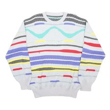 Mens White Patterned Cotton Blend Jumper Crew Neck Regular Fit M Colourful