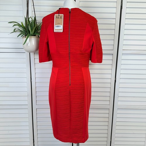 New NUE by Shani Red Ottoman Sheath Dress Ponte Knit Surplice V-Neck Size 12 - Picture 5 of 15