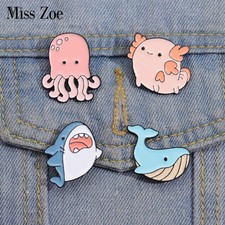 Ocean Animals Enamel Pins Custom Whale Shark Otter Pufferfish Axolotl Sea Lion B