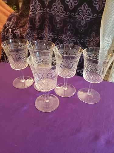 VIKTORIANISCHER GEÄTZTER KRISTALL WEIN 5 GLÄSER 6,5 Zoll 16,51 cm - Bild 2 von 7