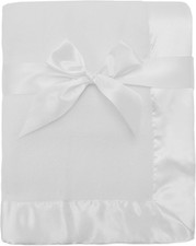 Fleece Blanket with Silk-Like Satin Trim, Soft, Warm Cozy, White, 30" x 40" fo