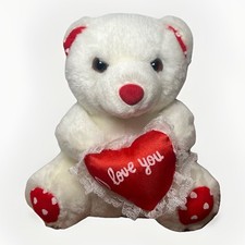 Vintage Valentine  s Day 6  white teddy bear w/ heart I love you stuffed animal