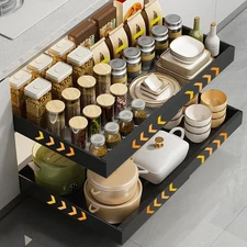 Pull Out Cabinet Organizer, Expandable 12.6”-20.5”, Metal Slide Drawers, Black 2