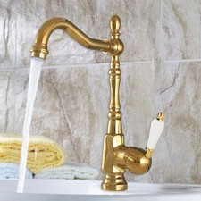 Gold Brass Swivel Bathroom Faucet Single Handle Vanity Basin Sink Mixer Tap
