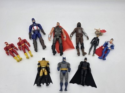 Batman Superman Flash Captain America Thor Krypto Action Figure Lot Of 12 DC