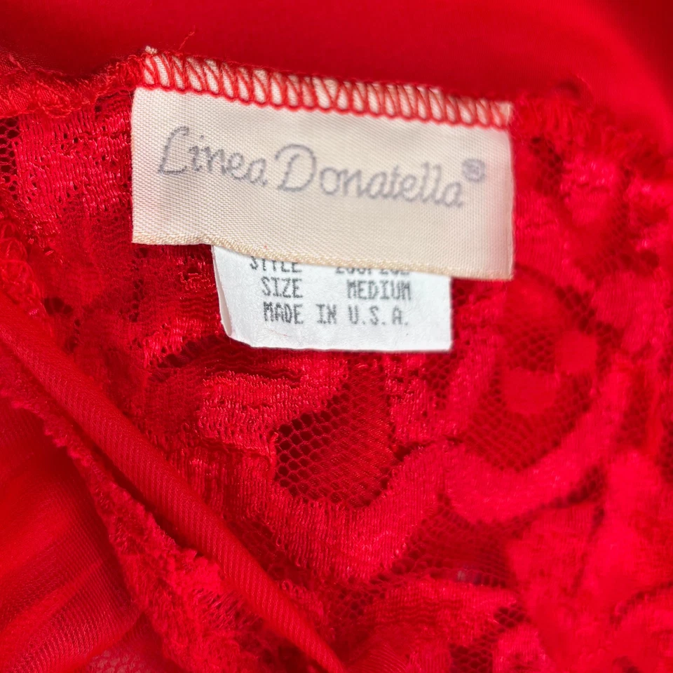 Body de peluche vintage Linea Donatella rojo satinado encaje lencería talla mediana Foto 2 de 4
