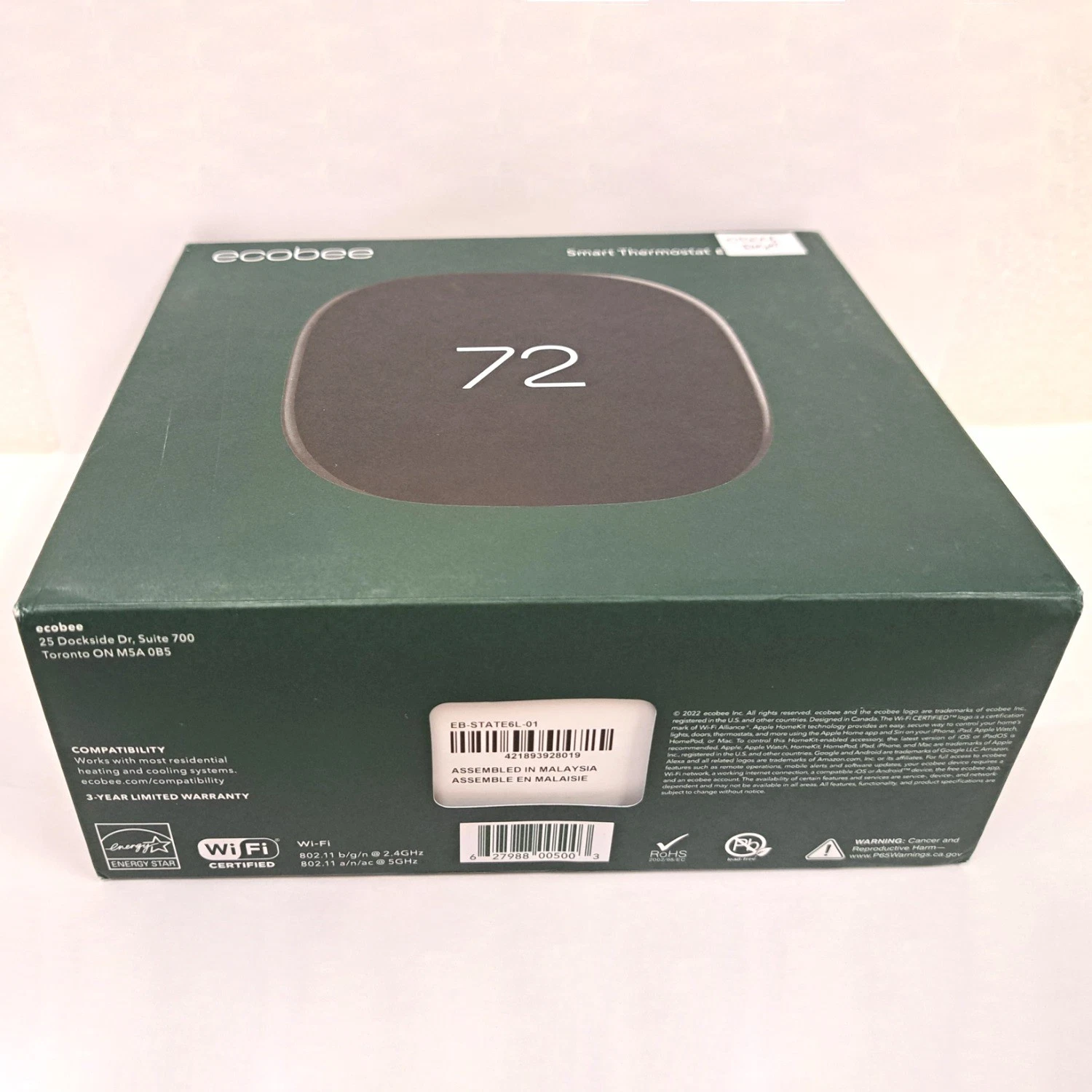 OB ecobee Smart Programmable 6th Gen EB-STATE6L-01 Touch-Screen Thermostat Black
