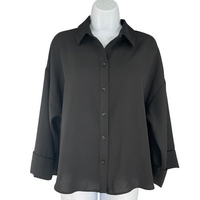ZARA Black Button Up Collared Shirt Women's Sz S Minimalist Essential Capsule