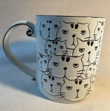 Spectrum Designz Cat Faces Mug Embossed White & Black  Blue Interior 16 oz