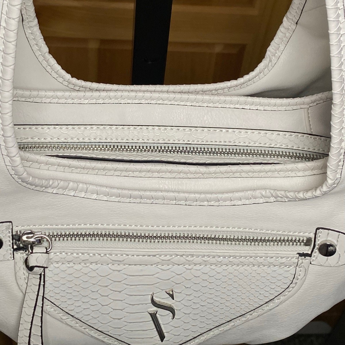 Y2K McBling White Leather Shoulder Bag Croc Detail Grunge Baguette