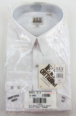 Ely Cattleman Men s Pearl Snap Long Sleeve Shirt Size 17.5/34 White Vintage NWT