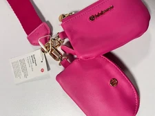 Lu***lemon Dual Pouch Wristlet Black Silver Cactus Leather pink