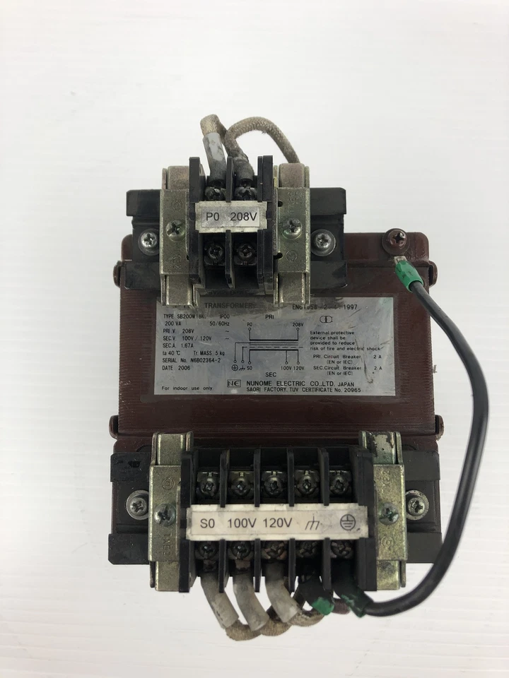 Transformador eléctrico Nunome SB200W18K tipo seco 200VA 50/60 Hz 1PH 7P Foto 4 de 4