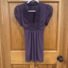 Vintage Babydoll Ruffle Front Plum Tunic Top   Heart  Soul   Size Large