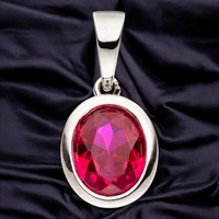 AnhäNger Oval 925 Sterling Silber 1 Zirkonia Rot SilberanhäNger