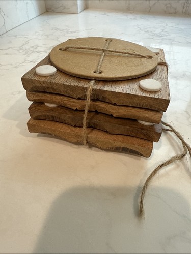 Rustic Wooden Coasters Set of 4 Square Handmade Drink Coasters Cottage Style - Picture 12 of 13