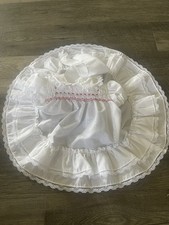 Vintage Polly Flinders Infant Hand-Smocked Dress 6-9 Mo White Circle Ruffles