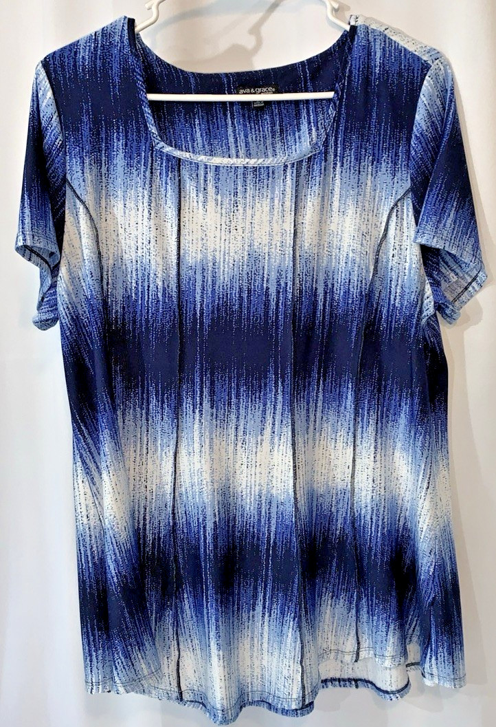 Ava & Grace Women's Navy/Blue/White Blend Top Large