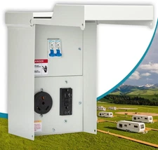 Temporary Power Outlet Panel - with 30 Amp RV Power Outlet Box, GFCI Outlet 20 A