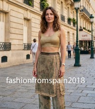 ZARA NEW WOMAN MID-RISE PRINTED EMBROIDERED SKORT PANT SEA GREEN 1377/700/982