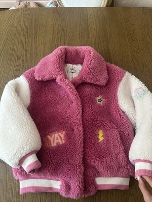 Lola the Boys Varsity Patch Faux Fur Bomber Jacket Girls Sz 8