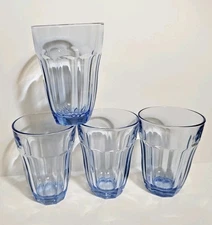 4 Pasabahce Baroque Panel Blue Juice Glasses 7 OZ 