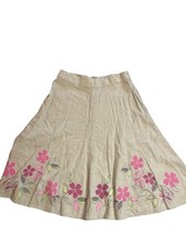Vintage Christopher Banks Womens Floral Embroidered Skirt 8 Beige Linen Blend