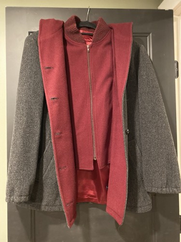 AUTHENTIC mackintosh VESTCOAT - GREY / RED - 100% WOOL COAT - Size 12/14 - Picture 5 of 11