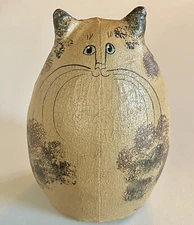 CRACKLE CANVAS PAPIER MACHÉ HAND-MADE FOLK ART NATALIE SILITCH CAT FIGURINE 8.5”