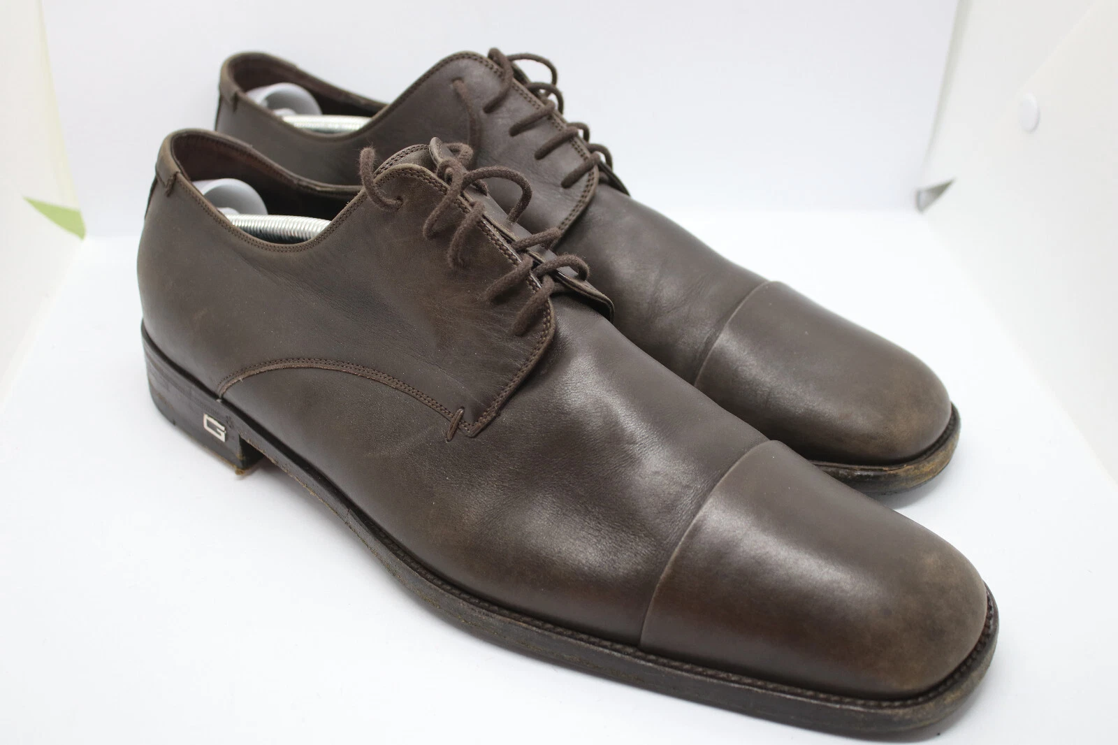 Scarpe Oxford Gucci vintage pelle marrone punta quadrata eleganti punta cappuccio taglia 12 EU 46