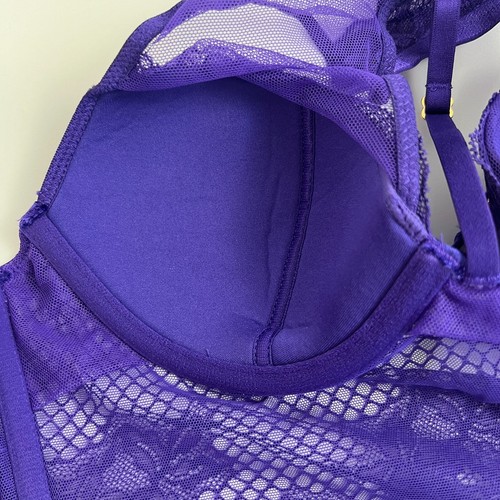 Victoria's Secret Very Sexy Halter Bralette Bra & Garter Belt Set Purple XS NWT - Picture 10 of 11