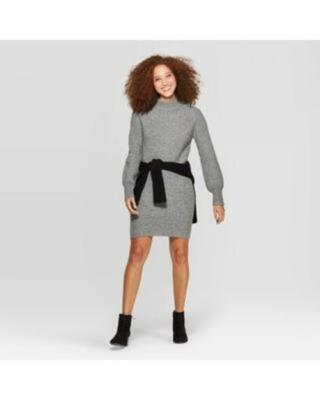 Women's Long Sleeve Mock Turtleneck Sweater Dress - A New Day Heather Gray  M | eBay