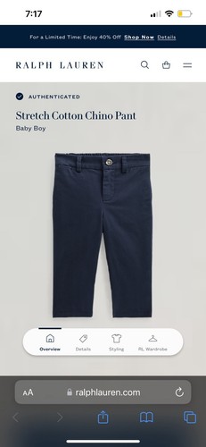 Polo Ralph Lauren Baby Junge Stretch Baumwolle Chino Hose Größe 18 Monate