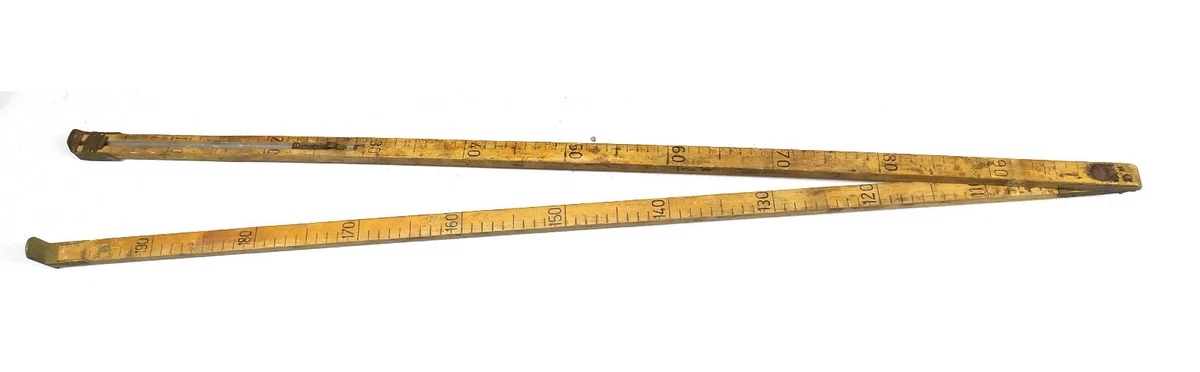 Antique FABRIC MEASURING STICK drapers meter Yard wood ruler brass 2m  folding