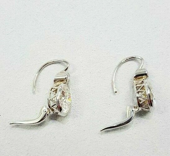 3.20Ct Round Cut Moissanite Bezel Antique Drop Earring Solid 14k White Gold - Image 4 of 4