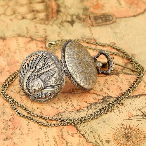 Reloj de bolsillo de cuarzo retro indio antiguo para hombre con flecha pedante medio cazador regalo - Imagen 7 de 10