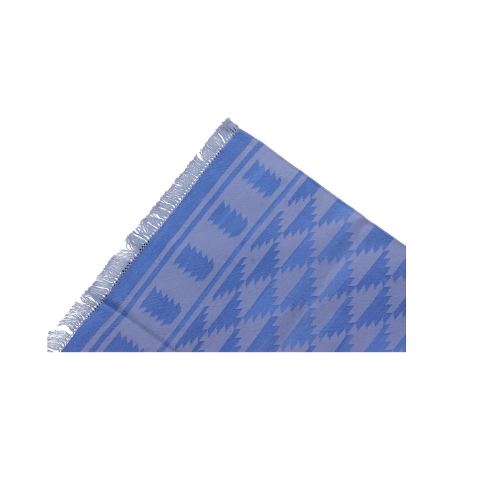 Rugmoda 蓝色 Offwhite 几何地毯 – 4x6 英尺手工编织棉质地毯 — 第 4/4 张图片