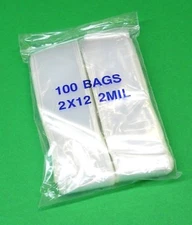 2x12 Zippit RELOC Bags Clear 2 Mil Poly 100 Pcs Reclosable Zip Seal Lock 2x 12" 