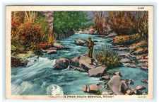 1947 Fishing Greetings From South Berwick ME Maine Postcard