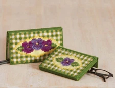 Purple Pansy Plastic Canvas KIT NEW Purse Organizer Checkbook Cover Herrschners
