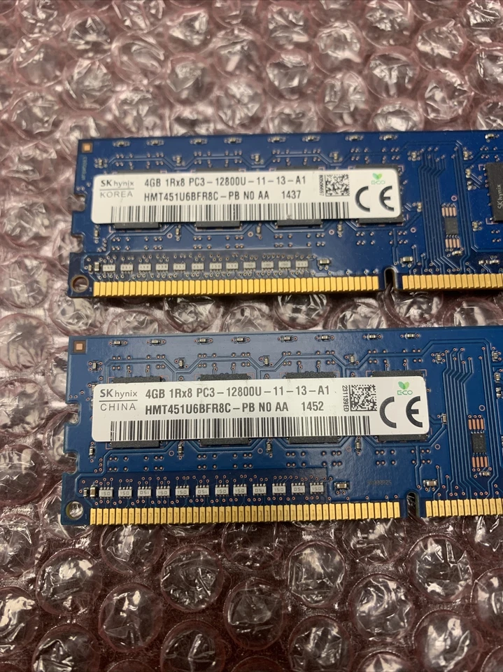 (8GB) SK hynix HMT451U6BFR8C-PB N0 AA -2 ea. 4GB 1Rx8 PC3-12800U Desktop Ram - Image 3 of 4