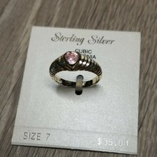 Sterling Silver Pink Cubic Zirconia Heart Ring Size 7 New