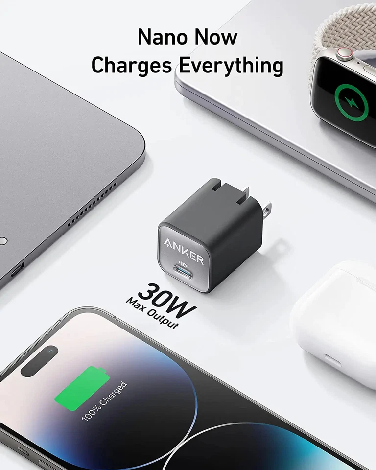 Anker 30W USB C GaN Charger Nano 3 Foldable PPS Fast Adapter for iPhone 14 Pro - Image 2 of 4