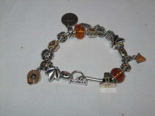 November Birthday/Thanksgiving Bracelet Topaz-color-Glass & Enamel-Pie/Turkey/+ - Picture 4 of 8