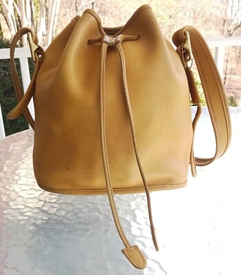 Coach Mustard Leather Drawstring Backpack Rare Vintage Coach Hampton Khaki Tan | Mercari main image 3