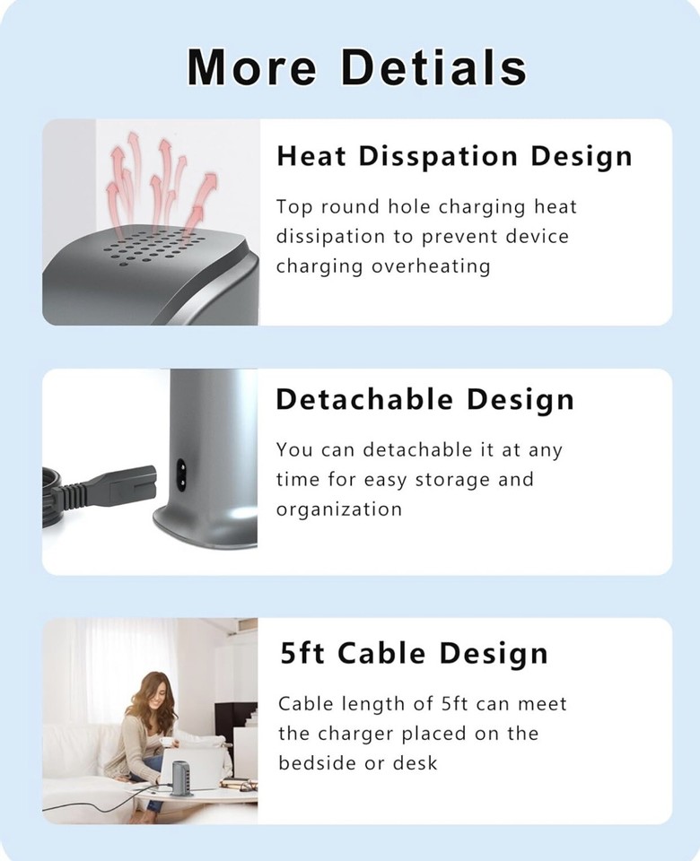 USB Charger Station 50W,6 Port Multiple USB Charging Block for iPhone