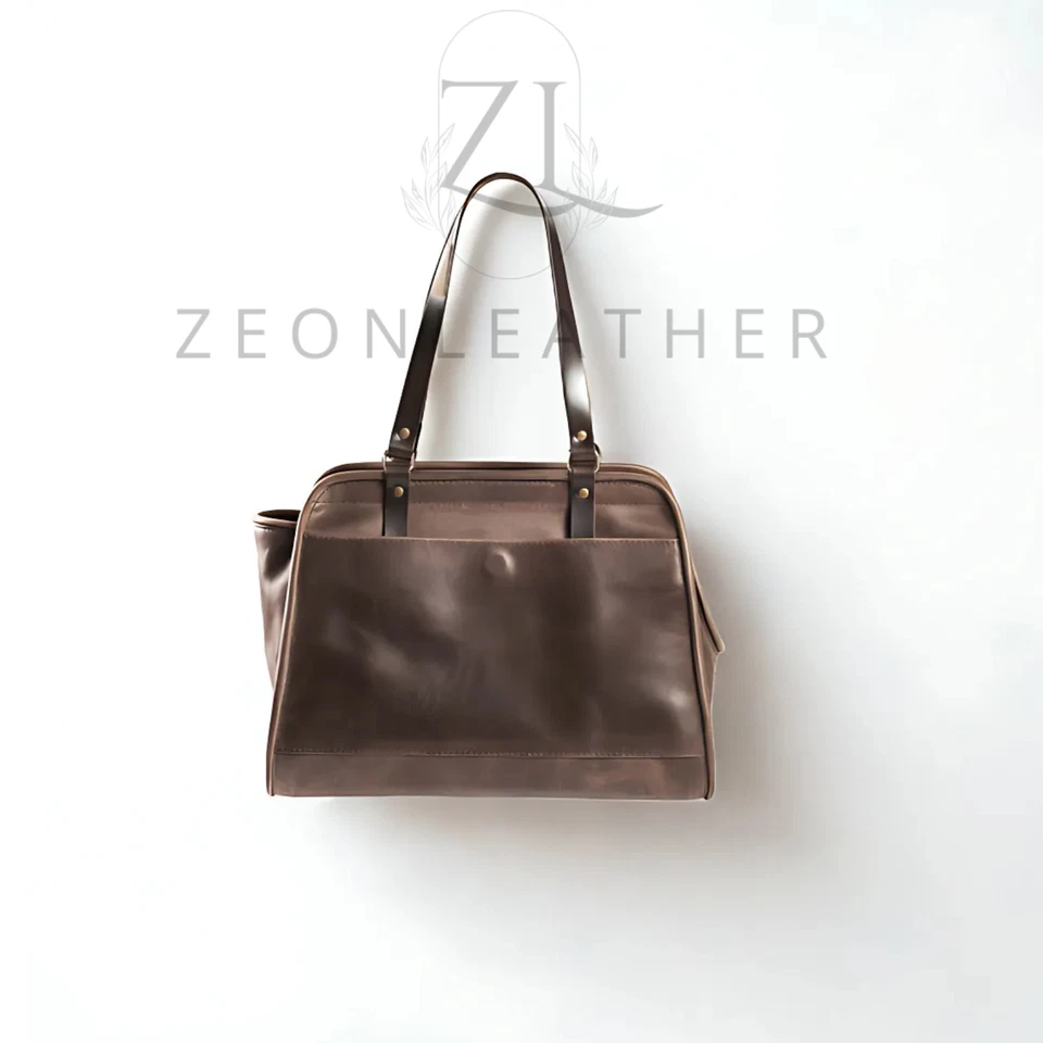 Couro bovino luxo porta-animais de estimação, cachorro de viagem, bolsa transportadora para gatos. - Imagem 2 de 4